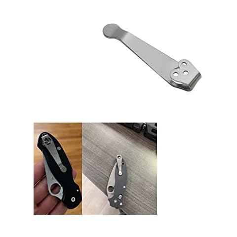 Pocket Back Clip for Spyderco C81 C10 C11, 3-hole Design Titanium Alloy Deep Carry Pocket Clip 53x12mm/2x0.5 inch, Not Screws Included, Easy to Replacement (Stonewash) Cover