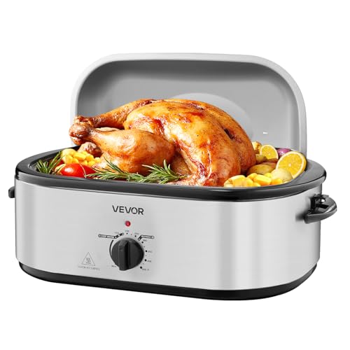 VEVOR Roaster Oven, 22QT Electric Roasting Pan, 150-450℉ Adjustable Temperature Multifunctional Electric Roaster Oven with Self-Basting Lid, Defrost & Warm Function for Holiday Meal, Fits 26lb Turkey