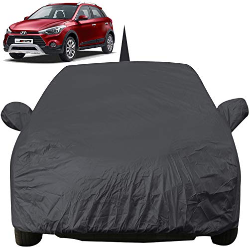 Image of Autofact Car Body Cover with Mirror Pockets Compatible for Hyundai I20 Active (Triple Stitched, Bottom Fully Elastic, Black Color)