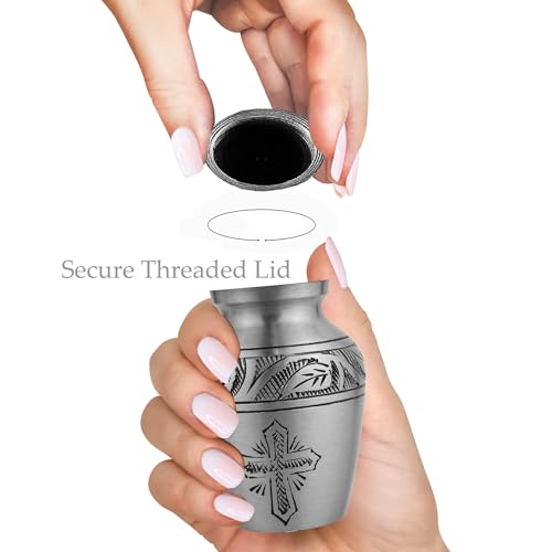 Image of Trupoint Memorials Cremation Urns for Human Ashes, Funeral Memorial Urn for Male and Female, Decorative Burial Metal Urn Collection for Adult Men & Women - Silver Cross, 1 Keepsake