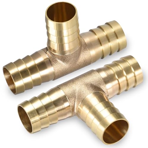 Image of LEPEVNEY Brass Barb Splicer Fitting 16mm (5/8") ID T-Shaped 3-Way Connector for Air, Gas, Water, and Fuel - Barbed Tee Connector (2pcs)