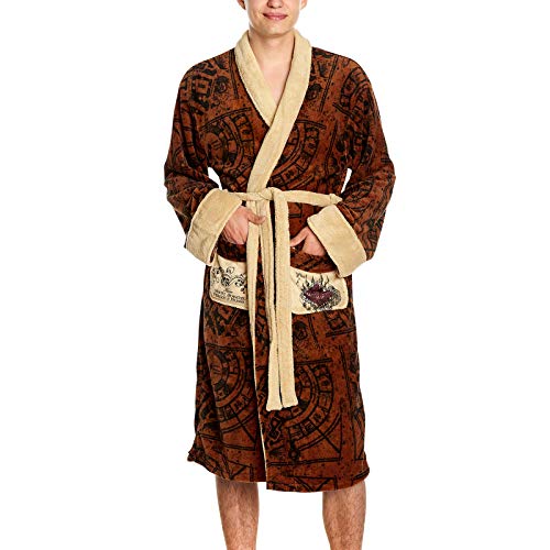 Elbenwald Groovy Uk Harry Potter Marauder’s Map Adult Hoodless Bathrobe, One Size, Beige/Brown