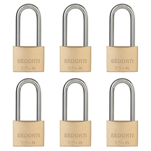 Image of SEDORTI Weatherproof Padlock with Stainless Steel 304 Long Shackle and Solid Brass Body, 1-9 /16 in. Wide, 6 Padlocks Keyed Alike, Marine Grade Rustproof Lock for Outdoors Use YNBSP640