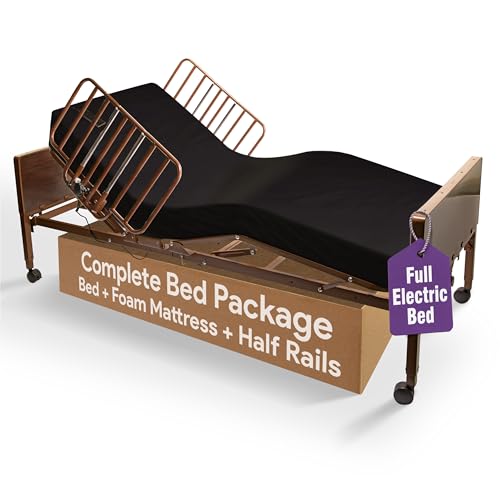 Electric Hospital Bed with Foam Mattress and Half Rails