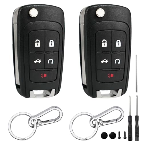 2 Pack 5 Button Key Fob Case for Chevy Cruze Equinox Impala Camaro Malibu Sonic GMC Terrain Buick Lacrosse Regal Verano Encore 2019 2018 2017 2016 2015 2014 2013 2012 2011 2010 Key Shell Replacement