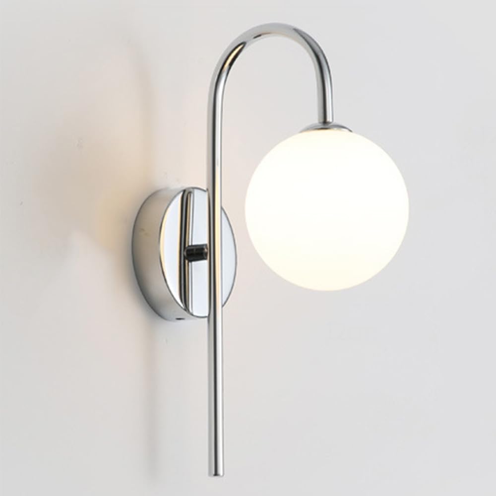 SXECAEPS Modern Simple Wall Sconce Mount Glass Lamp - G9 Socket, Chrome Light Fixtures for Bedroom Bedside Living Room Hallway Stair Globe Lampshade Lighting (H:31.5cm)