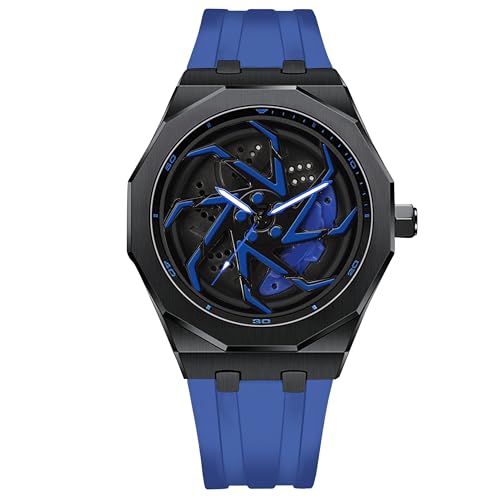 Image of IIK COLLECTION Men's Car Wheel Watch with Spinning Car Rim Hub Design with Silicon Strap|| Analog | Quartz Movement|| Water Resistant, Scratch Resistant