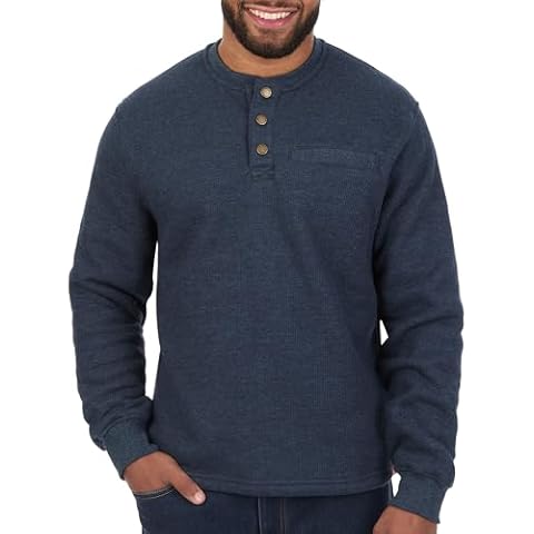 The American Outdoorsman Sherpa Lined Waffle Henley for Men - Thermal Long Sleeve Shirt Bonded Sherpa Lining For Outdoors (Indigo Heather, XL) Cover