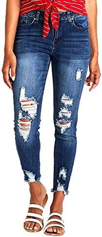 Resfeber Women's Ripped Boyfriend Jeans Cute Distressed Jeans Stretch Skinny Jeans with Hole