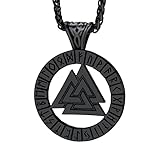 Bandmax ネックレス メンズ 黒 ステンレス コインペンダント アレルギー対応 ルーン文字 お守り 三角形 シンプル ロングチェーン 男性 アクセサリー