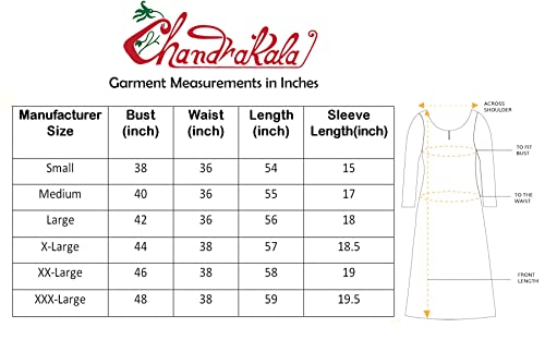 Chandrakala Gold Foil Printed Long Kurti For Women Rayon Indian Anarkali Ethnic Tunic Top Kurta Kurti Dress,X-Large (K199Whi4) #TOP6