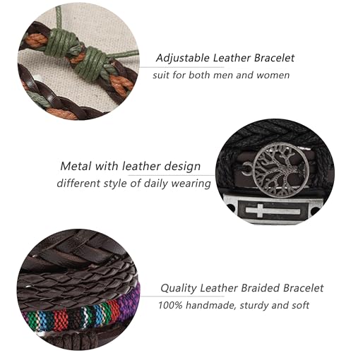 30Pcs Braided Leather Bracelets for Men Women Woven Cuff Wrap Bracelet Wood Beads Hemp Cords Ethnic Tribal Handmade Wrap Wristband Bracelets Set Adjustable4