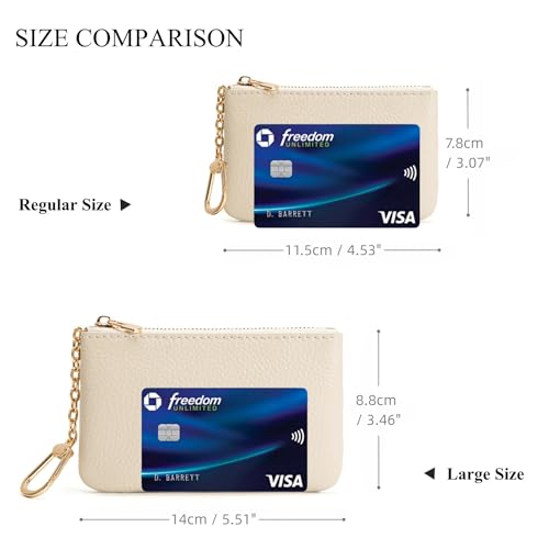 Image of Full Grain Leather Coin Purse with Key Chain - Small Change Purse Keychain Card Holder Keychain Pouch Small Keychain Wallet for Women and Men (Creamy-white, Large Size)