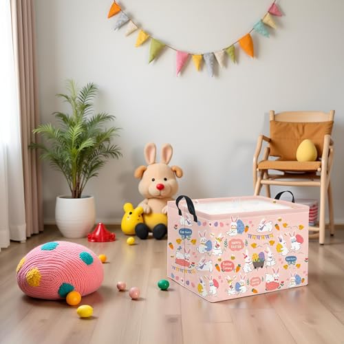 Image of Rectangular Easter Basket Easter Basket for Kids Baby Storage Basket Cute Toy Storage Bin Organizer Shelf Book Basket Easter Room Decor(Pink Purple Easter)