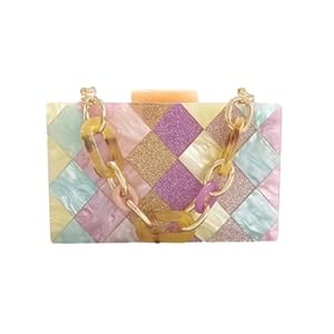Dames acryl clutch portemonnee kleurrijke geometrische marmering avondtas handtas box tas met afneembare ketting, A champagne