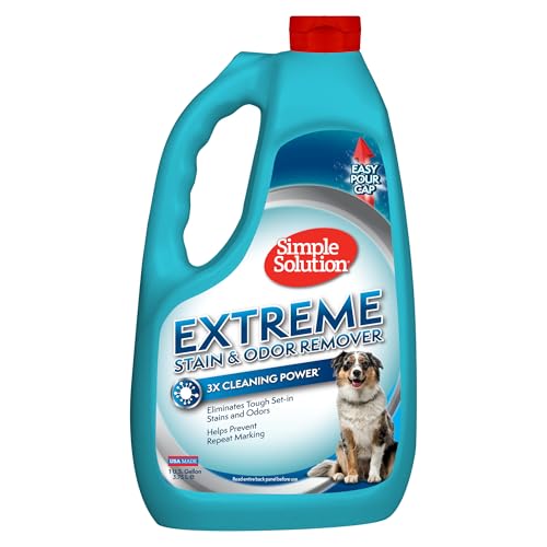 Simple Solution Extreme Pet Stain and Odor Eliminator Spray for Dogs and Cats, Dog Urine Remover, Enzymatic Cleaner, Kitten & Puppy Essentials Pee & Poop Stain Remover for Carpets & Floors, 1 Gallon by Simple Solution - Used condition - US$31.88