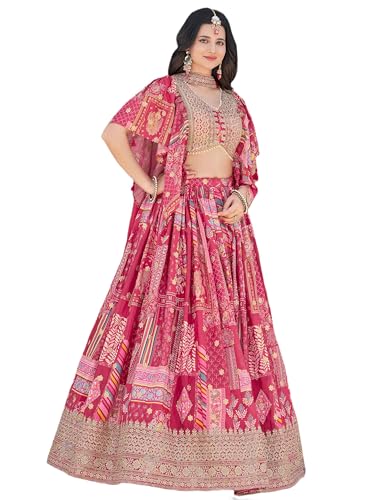 Designer Pink Floral Lehenga Choli Set, Traditional Indian Wedding Dress with Embroidered Border, Printed Ethnic Bridal Wear2