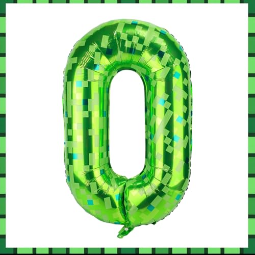 Globos de Números Píxeles, 101 Cm Globos Aluminio Grandes Verdes Decoraciones para Fiestas Temáticas Juegos Aniversarios Cumpleaños Niños y Niñas (Número 0)