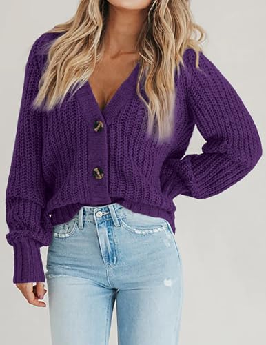 Image of Zeagoo Women's 2026 Fall Chunky Knit Cardigans Open Front Long Sleeve V Neck Button Loose Cardigan Sweaters