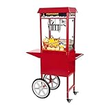 Royal Catering Machine À Popcorn Professionnelle (1500 W, 5 Kg/Heure, 16 l/h, Marmite ø18 cm, Revêtement antiadhésif, Rouge, Chariot, Utilisation Mobile)