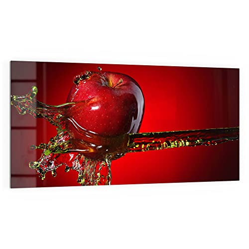 DEQORI Küchenrückwand Glas | Motiv Flüssigkeit trifft Apfel | 100x50 cm | Bad- oder Herd-Rückwand | Herdblende Spritzschutz für Küche & Badezimmer | moderne Deko für Fliesenspiegel