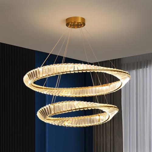 minifair LáMparas Led Modernas,LáMpara Colgante Doble Capade Cristal K9 Para DecoracióN Del Hogar Lamparas De Comedor Modernas,Luz Colgante Regulable Para Sala De Estar,Comedor,Cocina,D40+60Cm