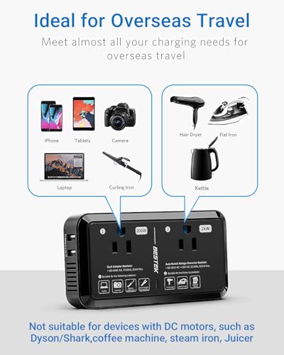 Image of Universal Travel Adapter 220V to 110V Voltage Converter US to Europe 2000W Travel Voltage Converter with 2 USB Ports and EU /UK /AUS Plug Adapter for Hair Dryer /Curling Iron (Black)
