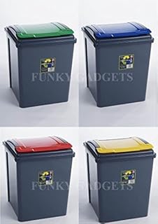 PACK OF 4 50L LITER PLASTIC RECYCLE BIN STORAGE WASTE RECYCLING BASKET RUBBISH TRASH DUST HOME OFFICE KITCHEN BIN