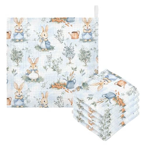 Image of vvfelixl Peter Bunny Friend Baby Burp Cloths Baby Muslin Washcloths for Boys Girls Cotton Babys Face Towel for Newborn Soft 11.8 X 11.8 in, 5 Pack