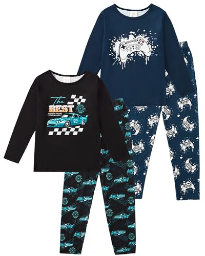 MyFav Boys Pajama Set 4-Piece Children Pajamas Long Sleeve Winter PJs Kids Sleepwear