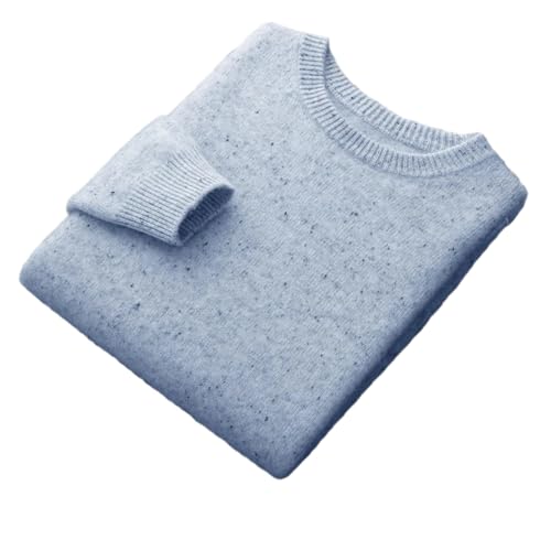 Suéter de lana para hombre, cuello redondo, grueso, para invierno, casual, ajustado, ligero, suéter de punto, azul, S