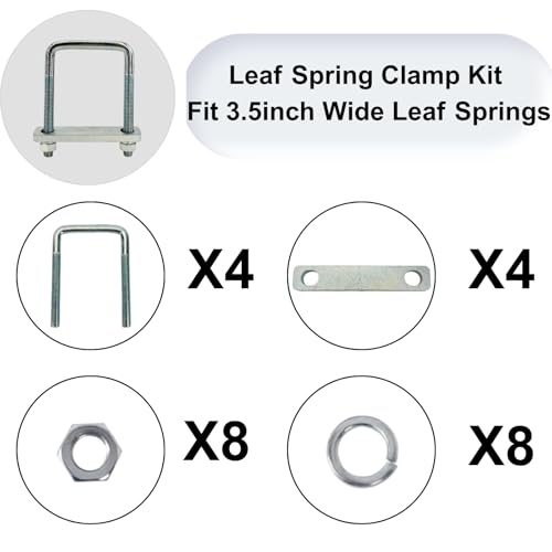 Image of 4 Pack Square U-Bolt for Trailer- Fits 3.5 Inch Wide Leaf Springs, Galvanized Steel Clamp Set, Secure Fit for Truck, Boat and Trailers