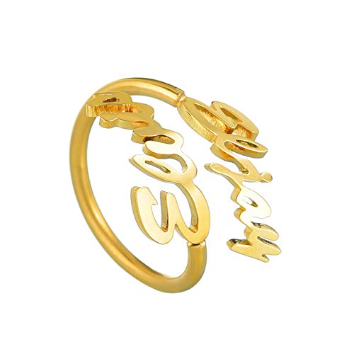 MRENITE 10k 14k 18k Solid Yellow Gold Personalized Name Ring – Dainty Nameplate Letters Engraving Engagement Ring- Custom Any Name Gift for Women Her