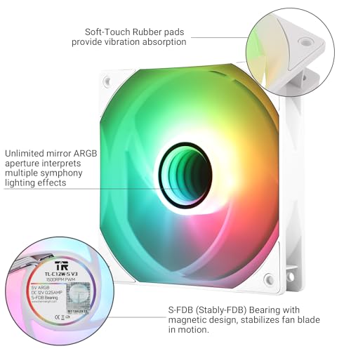 Image of Thermalright TL-C12W-S V3 CPU Fan 120mm Case Cooler Fan ARGB, 4pin PWM Connector Silent Computer Fan with S-FDB Bearing,Desktop Cooling Fan has ARGB Mirror Light Effect (3-Pack Fans)