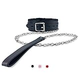 JOYMIN PU Leather Choker Collar Necklace for Women Ladies with Long and Durable Detachable Leash Chain, Cool Black