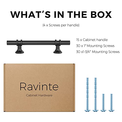 Image of Ravinte 15 Pack 6-3 /8 Inch Cabinet Pulls Kitchen Cupboard Handles with Round Base Matte Black Drawer Pulls Cabinet Handles 6-3 /8 inch Length,4 inch Hole Center