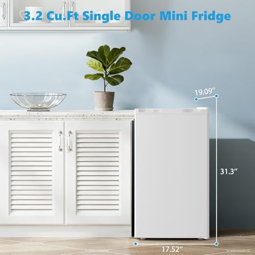 Image of COWSAR 3.2 Cu.ft Mini Fridge with Freezer, Compact Dorm Refrigerator with Reversible Single Door, Adjustable Thermostat, Energy Saving, Perfect for Office, Dorm, Bedroom, Home, White