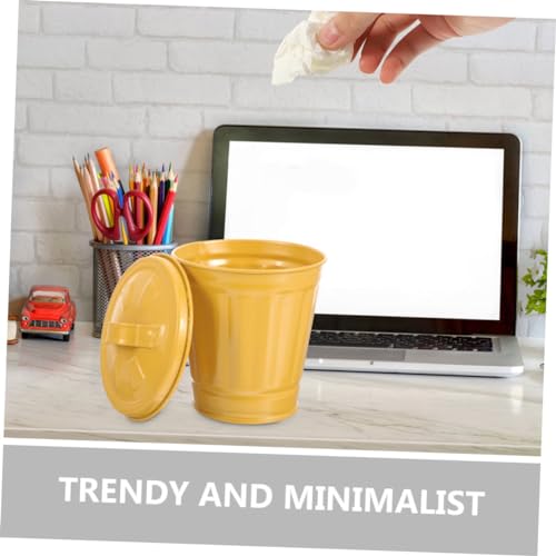 Basurero pequeño metálico con tapa diseño vintage amarillo miniatura 7