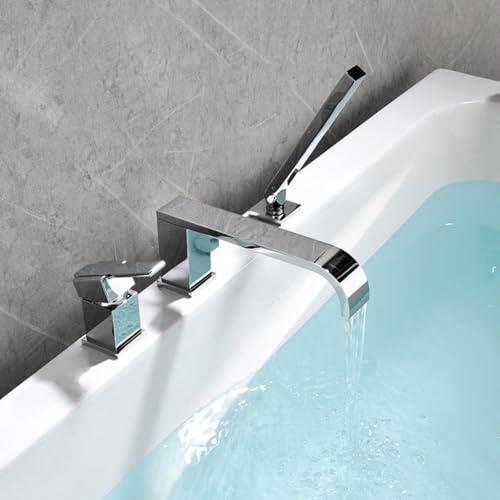 Mitigeur de bain-douche à 3 trous cascade chromé avec douchette