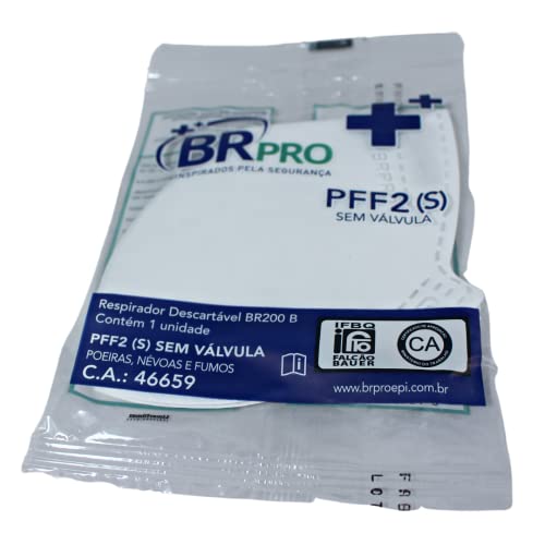 Mascara PFF2 Lisa Adulta Branca Com CA- Kit com 10 Embalagem Individual Elastico Nuca BRpro