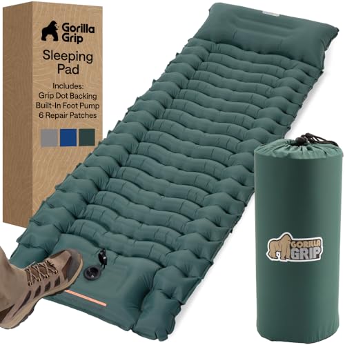GORILLA GRIP Slip-Resistant Inflatable Sleeping Pad, Puncture Resistant Lightweight Camping