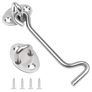 4 Inch Hook and Eye Latch, Leryati 1Pcs 100mm Silver Gate Hook Stainless Steel Cabin Hooks, Eye Latch Door Lock Hooks Lock, Apply to Wooden Gates, Window Brace Gate Door Catch