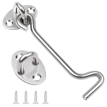 4 Inch Hook and Eye Latch, Leryati 1Pcs 100mm Silver Gate Hook Stainless Steel Cabin Hooks, Eye Latch Door Lock Hooks Lock, Apply to Wooden Gates, Window Brace Gate Door Catch