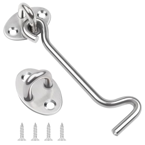 4 Inch Hook and Eye Latch Leryati 1Pcs 100mm Silver Gate Hook Stainless Steel Cabin Hooks Eye Latch Door Lock Hooks Lock Apply to Wooden Gates Window Brace Gate Door Catch