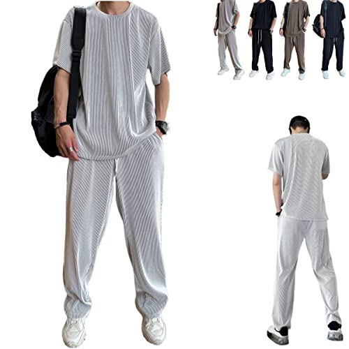 2023 New Ice Silk Male Casual Suit,Men's Short Sets Outfits,Summer Stretch Loose Tracksuit Short Sleeve Set for Men