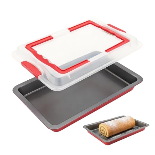 Jelly Roll Pan With Lid, 10 X 15 Inch Nonstick Jelly Roll Pan, Carbon Steel Baking Sheet, With Foldable Handle And Secure Side Lock, For Baking And Fridge Storage, Ideal For Home And Party
