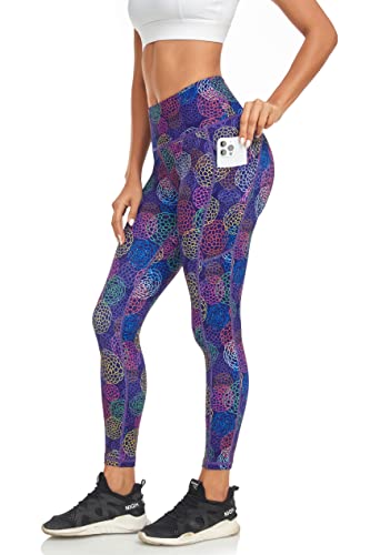 Raypose Workout Leggings For Women With Pockets Tummy Control Plus Size Running High Waisted Yoga Pants Cycling Gym Purple Circle Flower-M #TOP5