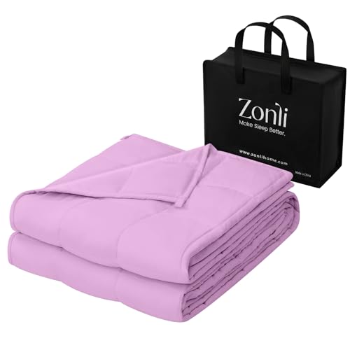 Image of ZonLi Weighted Blanket for Adults (100% Cotton, 60 inchx80 inch, 20lbs, Queen Size Light Purple) High Breathability Heavy Blanket, Soft Material with Premium Glass Beads, All-Season, Easy Care