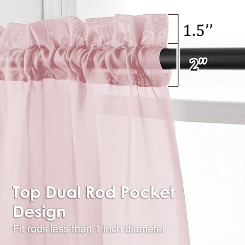 Image of OVZME Blush Pink Sheer Curtains 96 Inches Long 2 Panels - Soft Light Filtering Window Sheer Panels for Living Room /Bedroom, Top Dual Rod Pocket, 1 Pair, Each 42Wx96L Inches