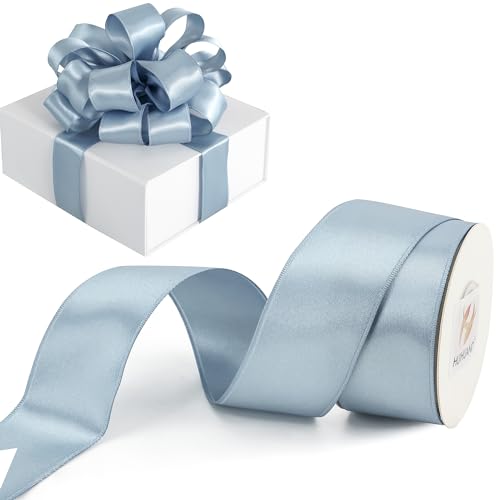 HUIHUANG Dusty Blue Satin Wired Ribbon 1.5 Inch